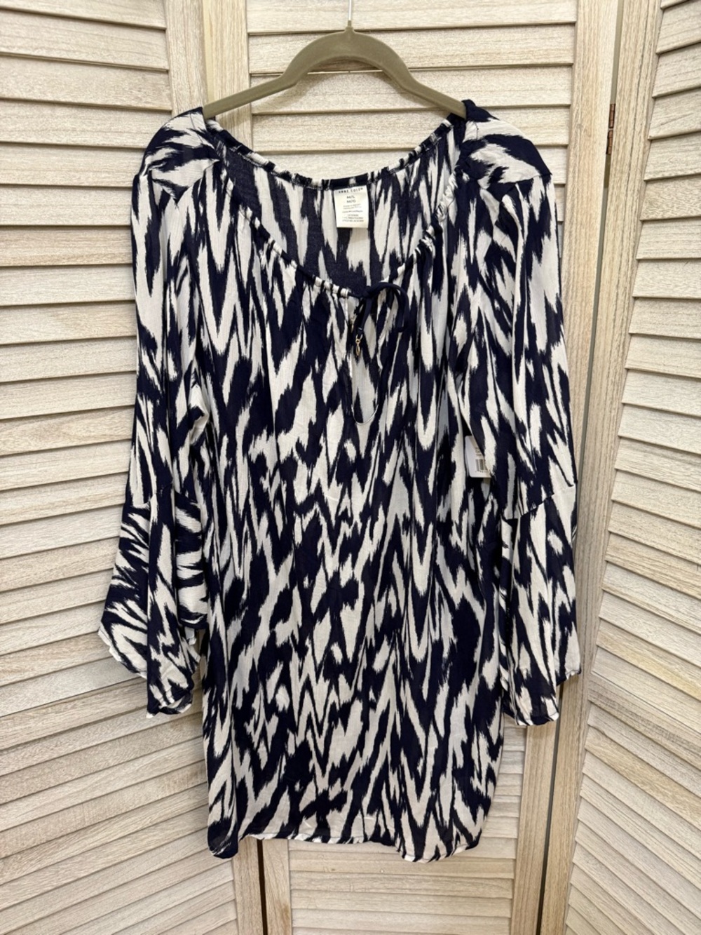 Anne Cole Black and White Patterned Peasant Tunic